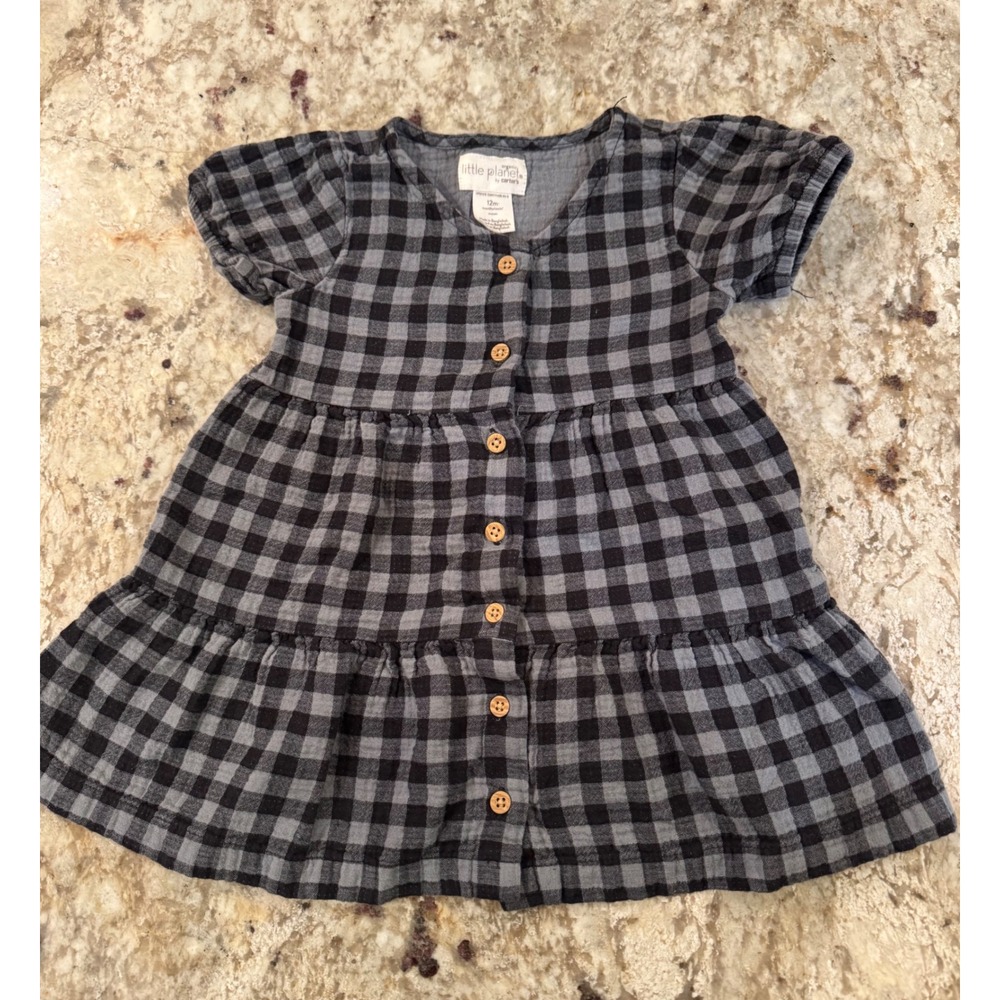 Little Planet Carters Baby Girl 12M Organic Cotton Buffalo Plaid Tiered Dress